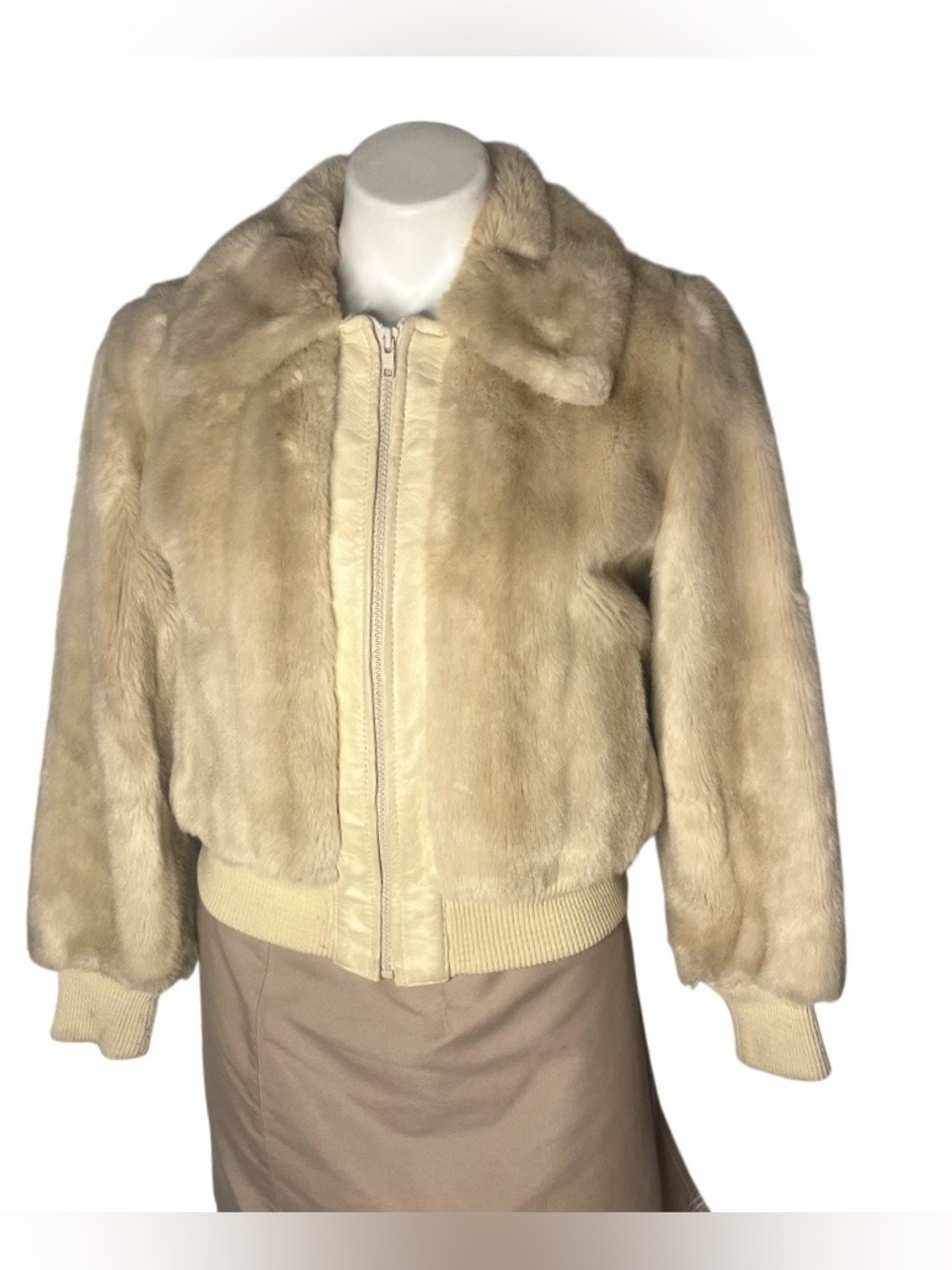 VINTAGE Faux Fur Bomber Jacket Leather Trimmed Ollie Canada Fits Size Small